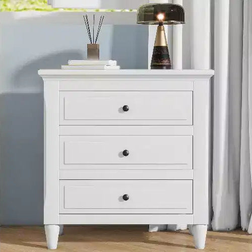 TUYOHW Smooth-Glide Storage Side Table, 3-Drawer Modern Nightstand with Rubber Wood Legs, Easy Assembly Side Table for Bedroom & Living Room