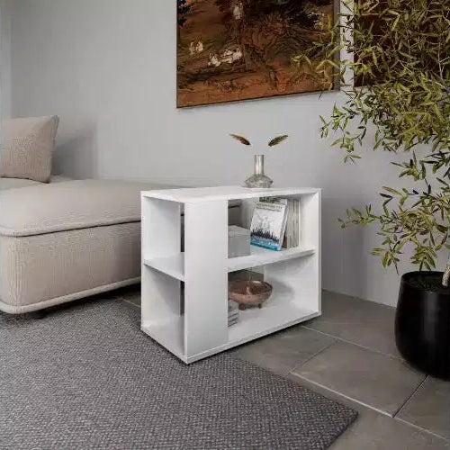 TUYOHW Melamine Side Table with Open Storage Shelves, Scratch-Resistant Small Table, End Table for Living Room, Bedroom Nightstand