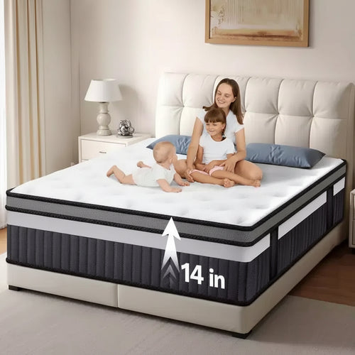 14 Inch Hybrid King Mattress- Medium Firm King Size Bed in a Box - CertiPUR-US Certified Memory Foam, King Size mattress for Pressure Relief