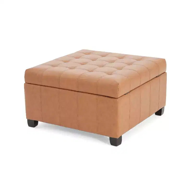 Pouff contenitore quadrato con gambe in betulla e cerniere ammortizzate