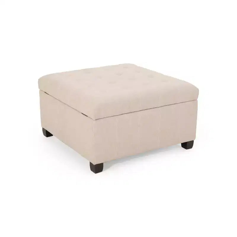 Pouff contenitore quadrato con gambe in betulla e cerniere ammortizzate
