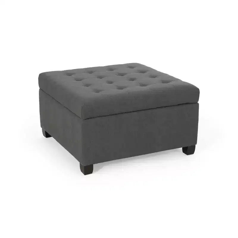 Pouff contenitore quadrato con gambe in betulla e cerniere ammortizzate