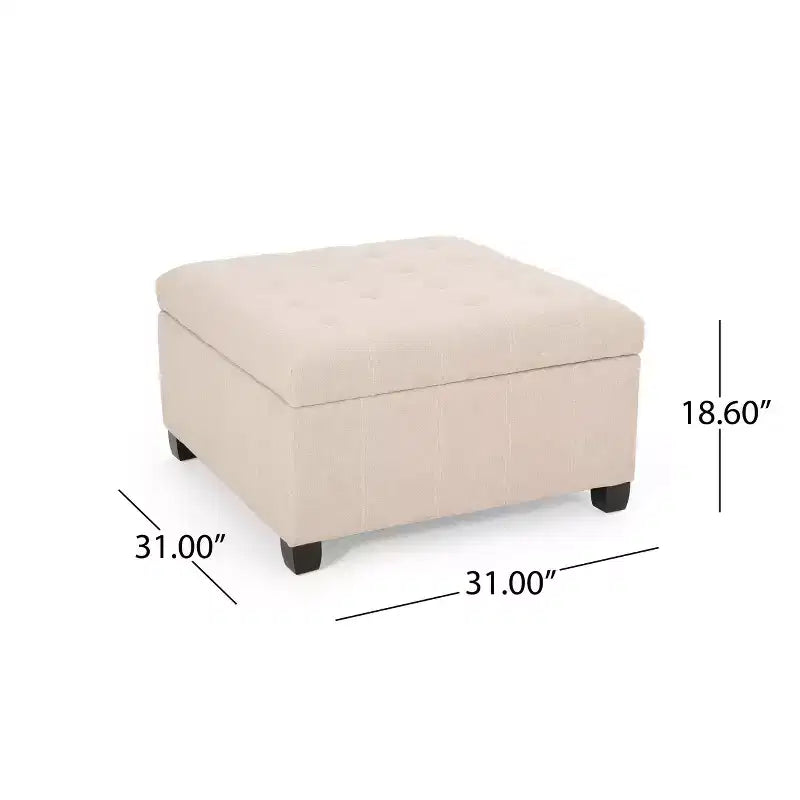 Pouff contenitore quadrato con gambe in betulla e cerniere ammortizzate