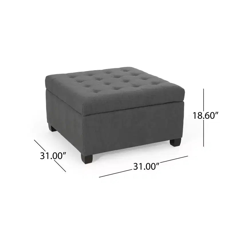 Pouff contenitore quadrato con gambe in betulla e cerniere ammortizzate