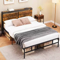 Full Size Metal Platform Bed Frame with Headboard,No Box Spring Required,Industrial Vintage Bedroom Furniture,Mattress Foundation,Heavy Duty Frame