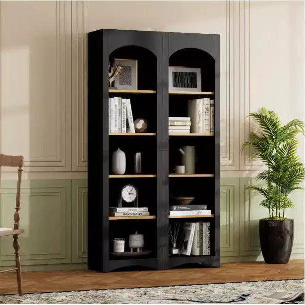 71 TV Farmhouse Cabinet, Wood-Grain Bookshelf with Adjustable Shelves, Multi-Functional Storage for Living Room, Bedroom, Home Office