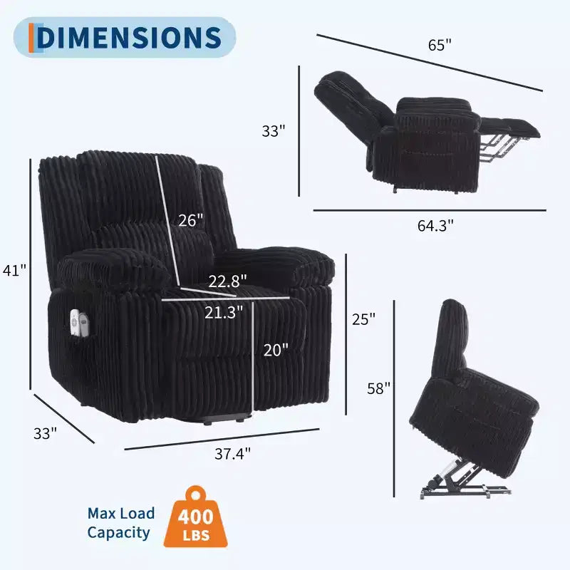 Poltrona Reclinabile Power Lift con Funzione Massaggio e Riscaldamento
