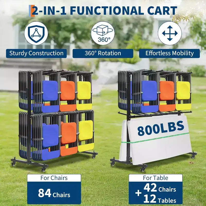 Carrello per sedie e tavoli pieghevoli per impieghi gravosi – Contiene 42 sedie o 12 tavoli, capacità 180 kg