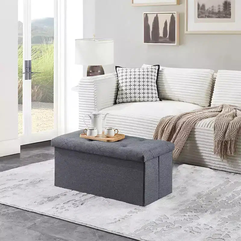 Okak Foldable End Of Bed Bench with Ample Storage, Storage Ottoman with Thick Cushion Seat, Foot Stools Ottoman for Bedroom, Living Room