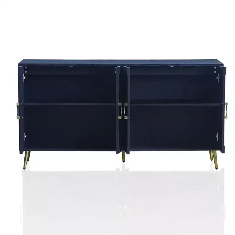 Credenza a 4 ante in legno con ripiani regolabili e pomelli dorati