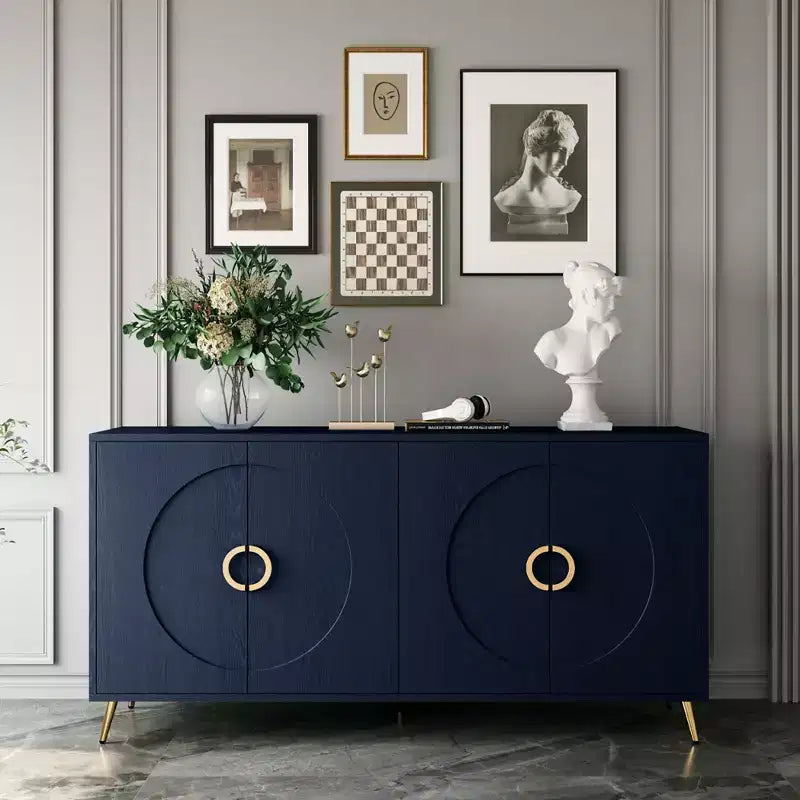 TUYOHW Lacquered 4 Door Wooden Cabinet Sideboard,Buffet Server with Gold Knobs,Adjustable Shelves,Console Table for Living Room,Dining Room