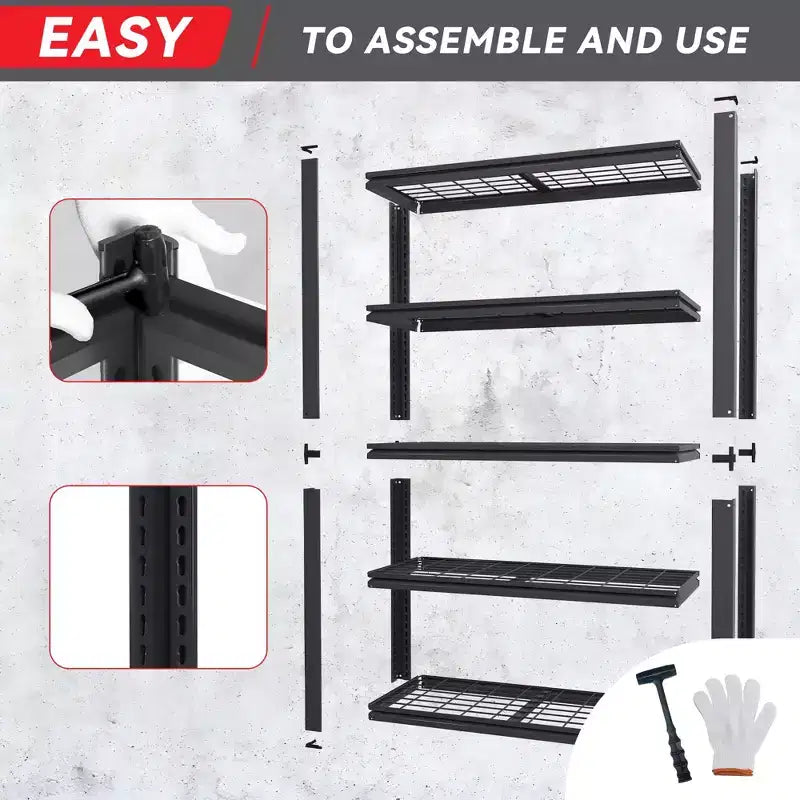 Scaffale in metallo a rete resistente a 5 ripiani, 183 cm, capacità di 907 kg, nero