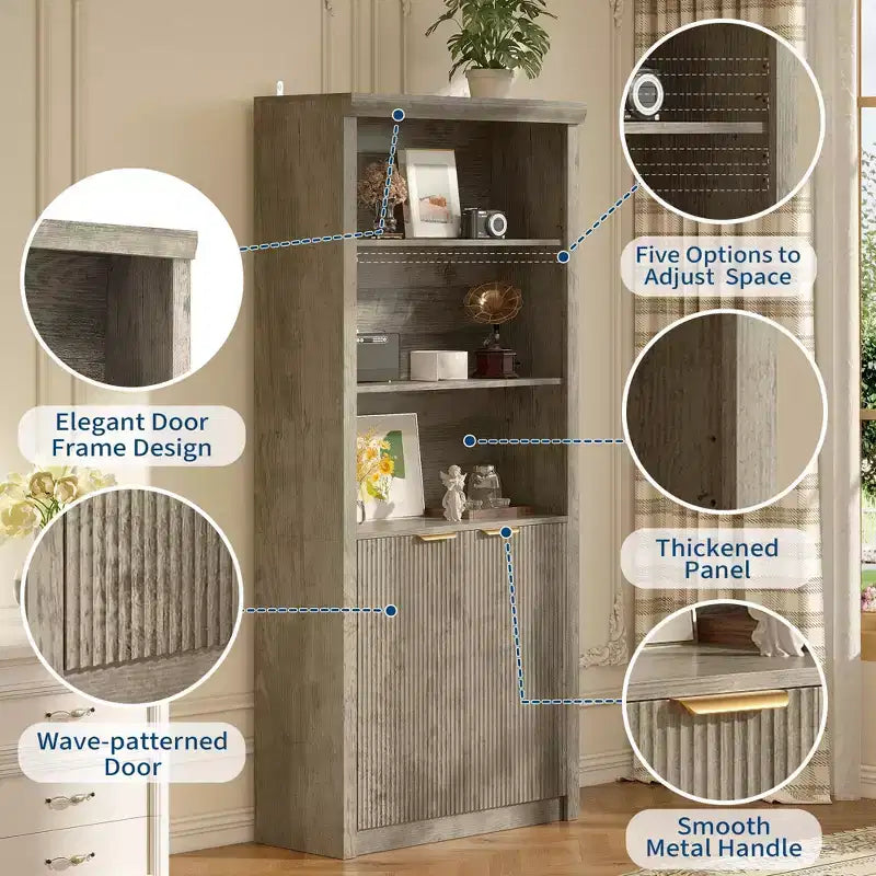 Libreria a 5 Ripiani con Ante, da 178 cm
