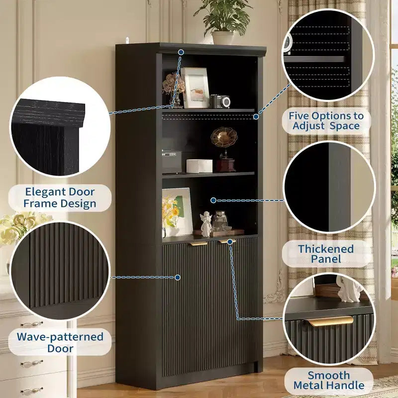 Libreria a 5 Ripiani con Ante, da 178 cm