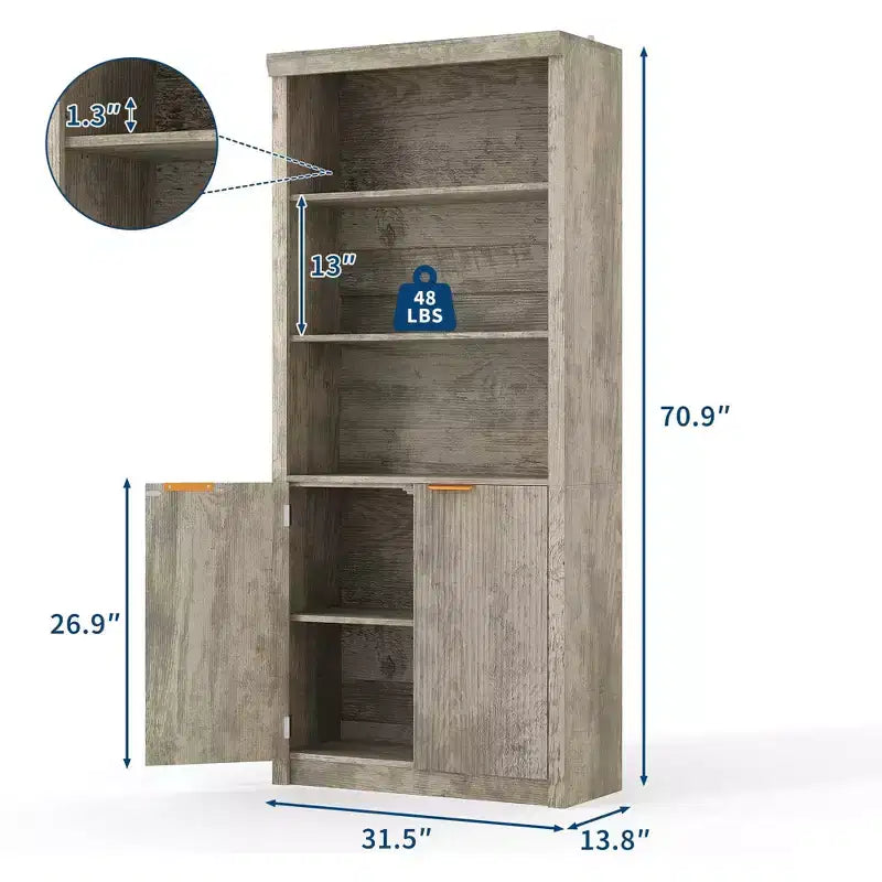Libreria a 5 Ripiani con Ante, da 178 cm