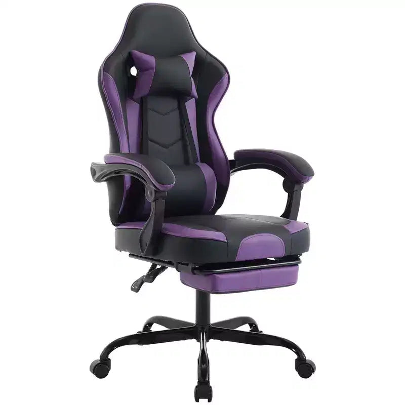 Sedia da gaming ergonomica con poggiapiedi e supporto lombare – Viola e Nera