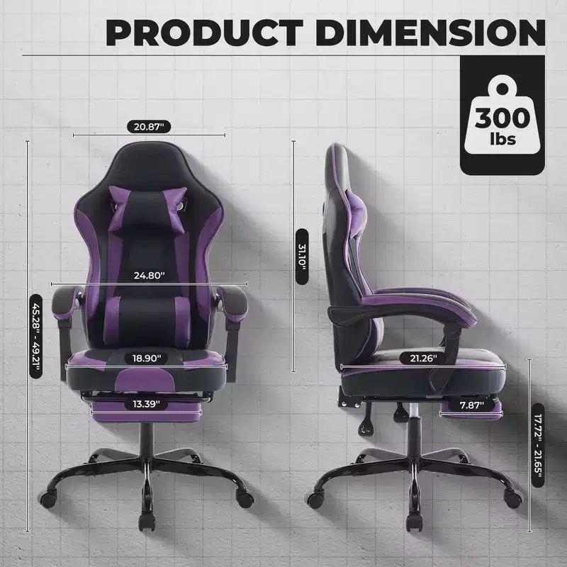 Sedia da gaming ergonomica con poggiapiedi e supporto lombare – Viola e Nera
