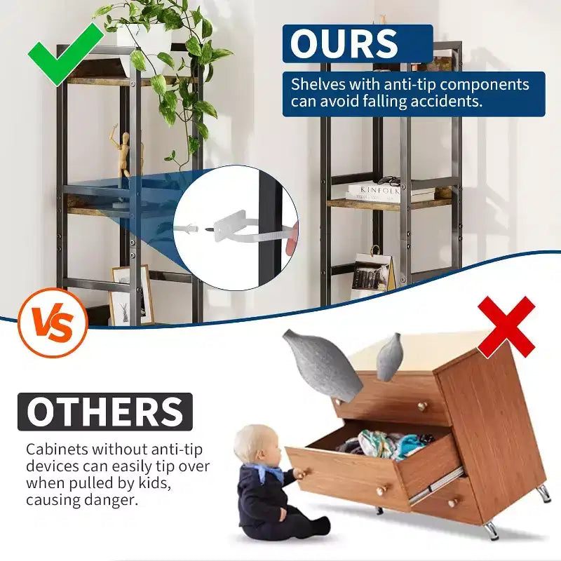 Libreria industriale a 4 ripiani, Scaffale alto e stretto con cassetti in tessuto, Organizer contenitore con struttura in metallo, per soggiorno, camera da letto o ufficio