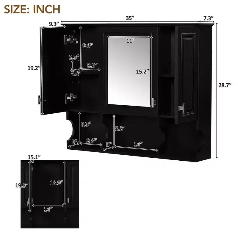 Armadietto a specchio da parete 35 x 28 con mensole aperte